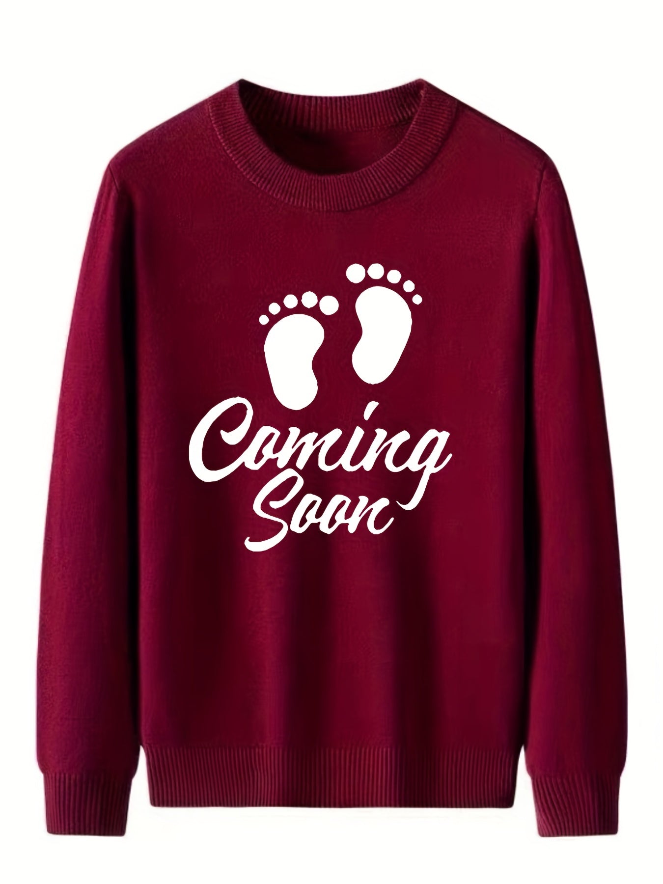 Baby Footprint Coming Soon Print Knitted Sweater Men's Warm Mid
