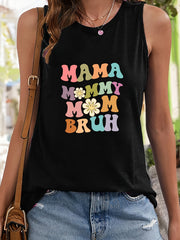 Floral & Letter Print Sleeveless Sports Vest Round Neck Stretchy Casual Tops