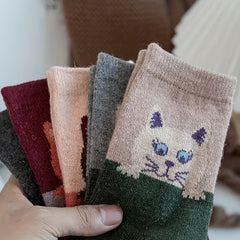 5 Pairs Cartoon Cat Print Socks Women's Mid Tube Stockings