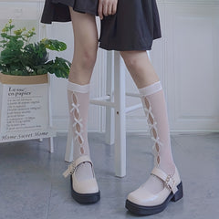 3 Pairs Bow Cut Out Calf Socks Sweet & Knee High Stockings