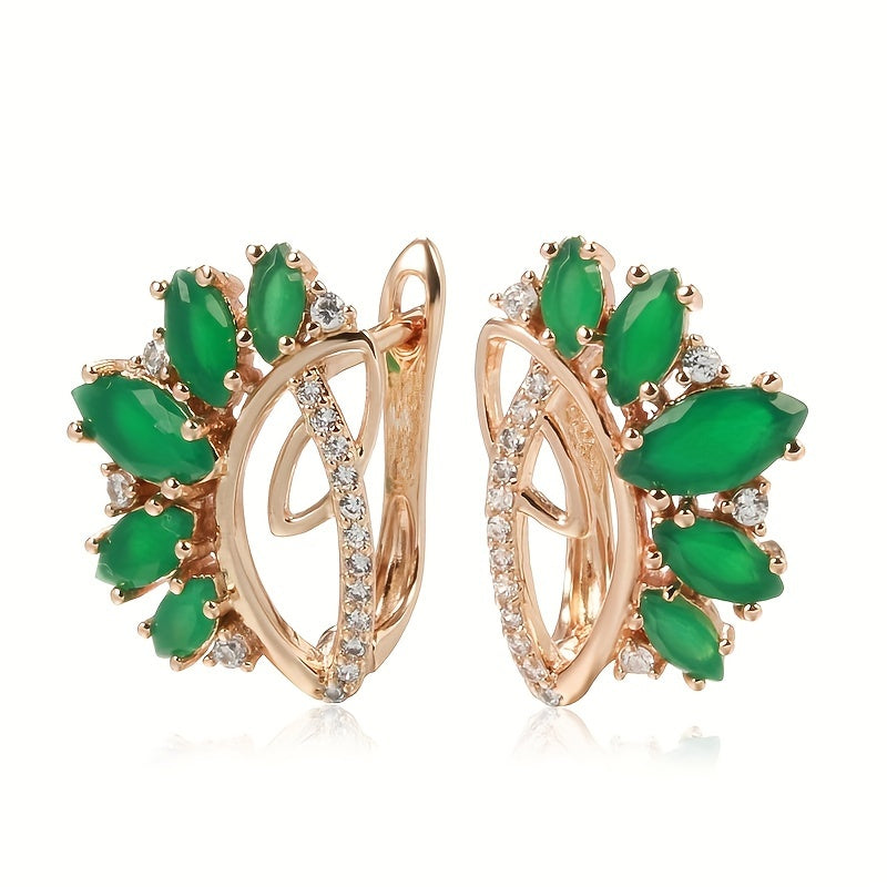 Green Marquise Zircon Earrings Golden Party Jewelry