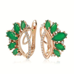 Green Marquise Zircon Earrings Golden Party Jewelry