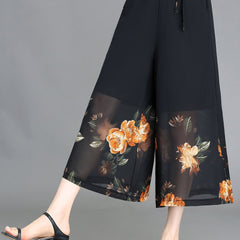 Floral Pattern Chiffon Wide Leg Pants for Women