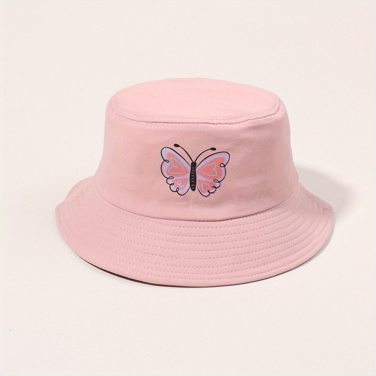 Pink Butterfly Print Bucket Hat Sunscreen Fisherman Cap for Women