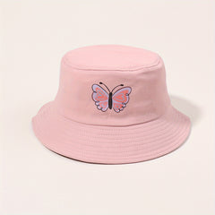 Pink Butterfly Print Bucket Hat Sunscreen Fisherman Cap for Women