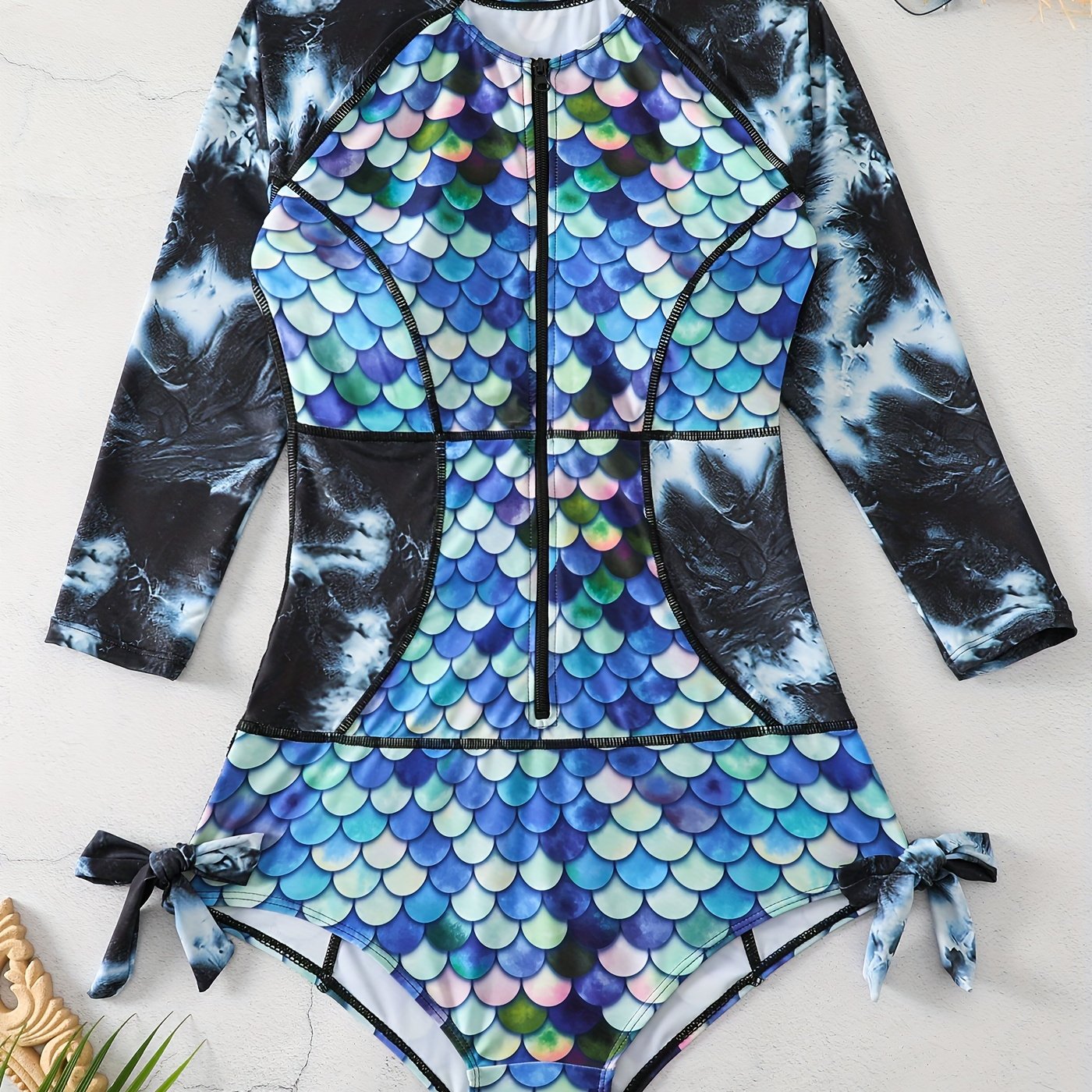 Fish Scales Long Sleeve Zip Up Surfing One Piece