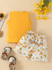 2pcs Baby Girls Butterfly Tank Top & Floral Shorts Set