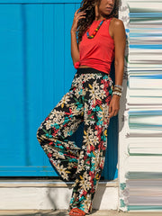 Boho Floral Print High Waist Pants for Women