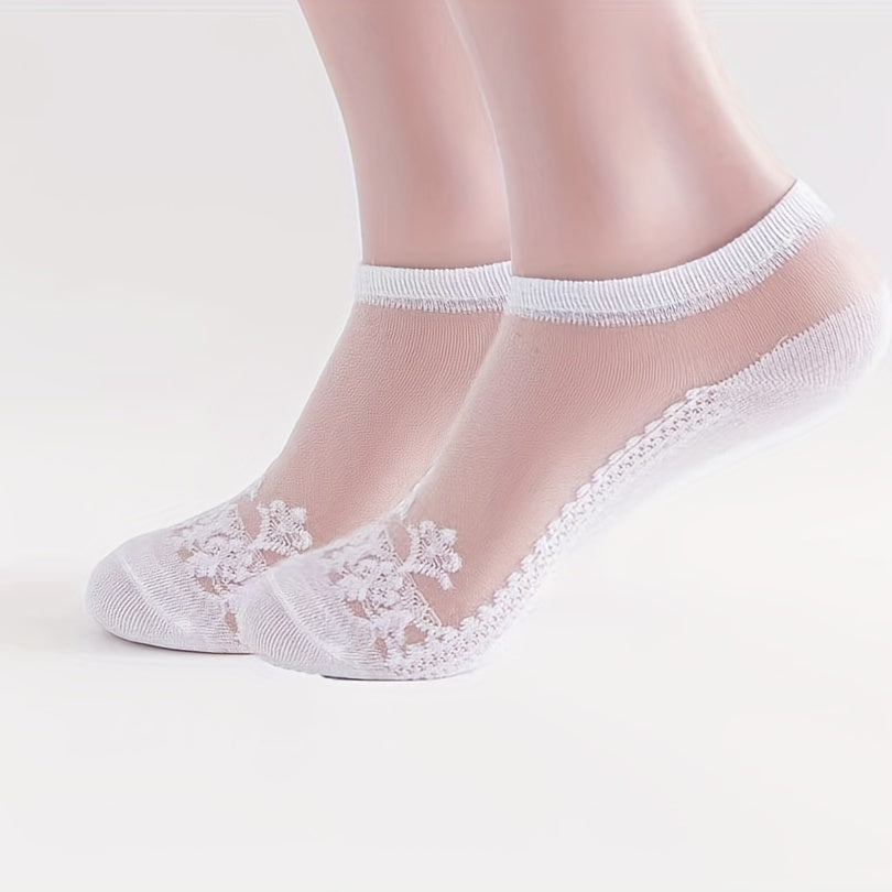 Floral Print Mesh Socks Sheer Ankle Stockings