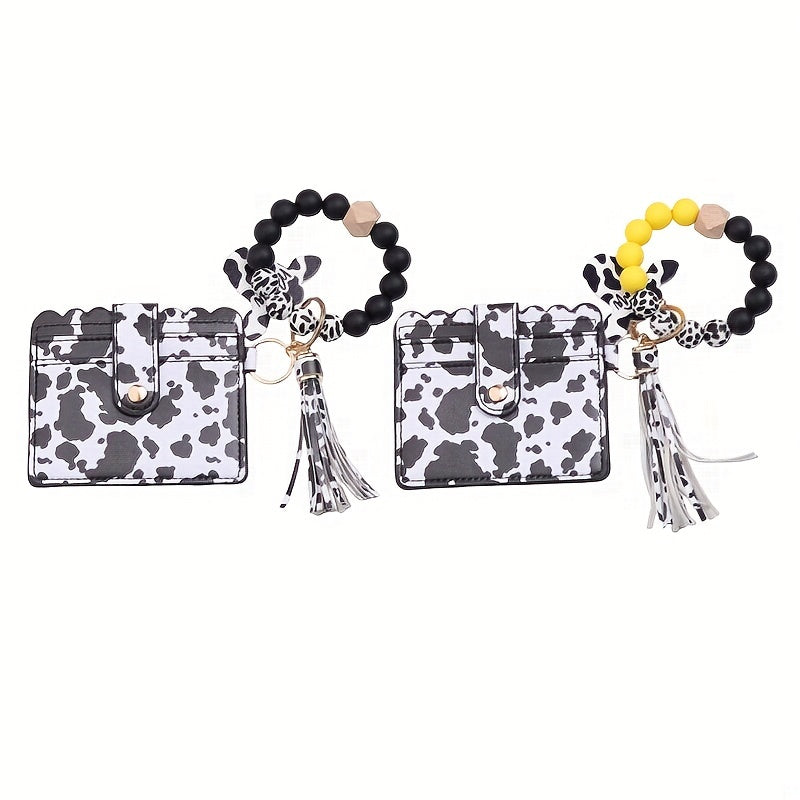 Cow Pattern Wallet with Wristlet Keychain