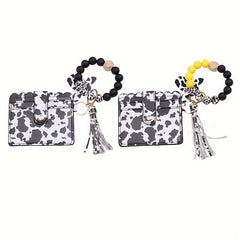 Cow Pattern Wallet with Wristlet Keychain