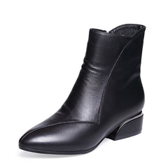 Women's Pointed Toe Ankle Boots Chunky Heel Side Zipper Booties