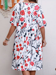 Women's Plus Floral Print Short Sleeve Dress With Pockets