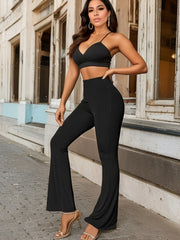 Women's Ribbed Flared Leggings High Rise Stretch Pants