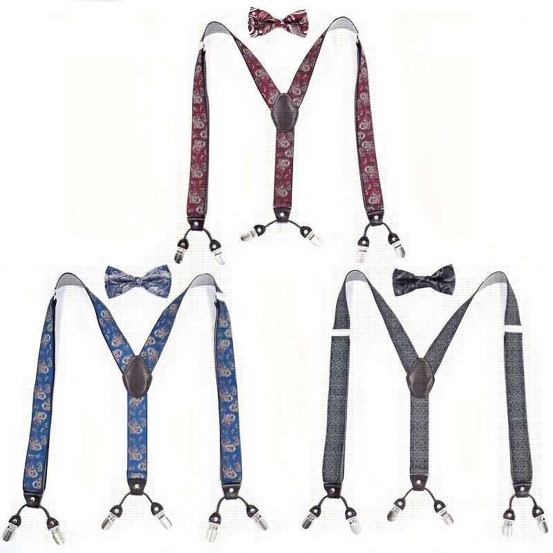Retro Bow Tie Set with Anti-slip Suspenders