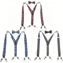 Retro Bow Tie Set with Anti-slip Suspenders