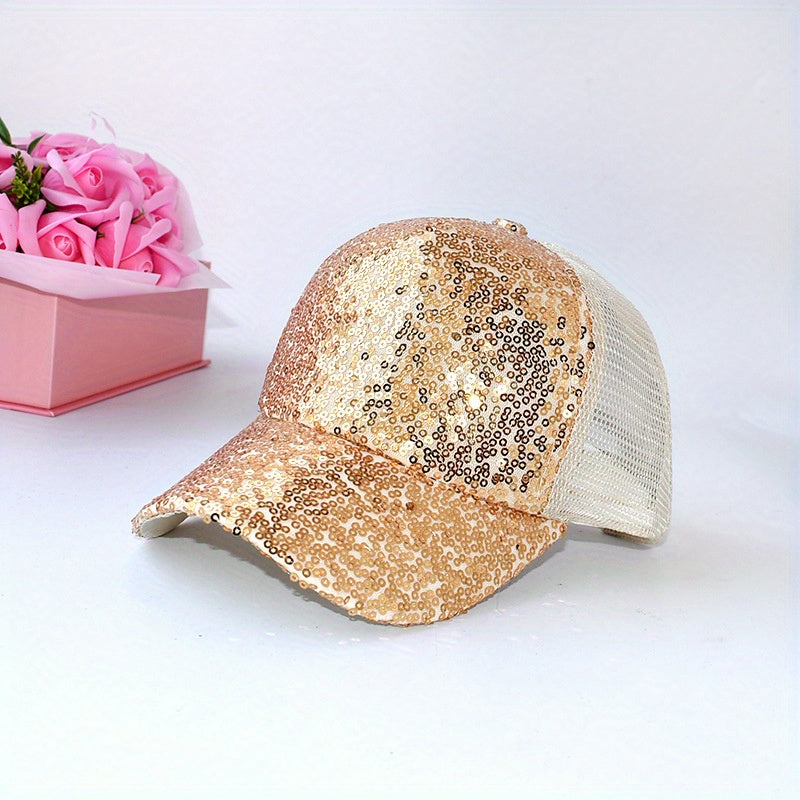 Sequin Mesh Baseball Cap Sun Protection Hat For Outdoor Holiday