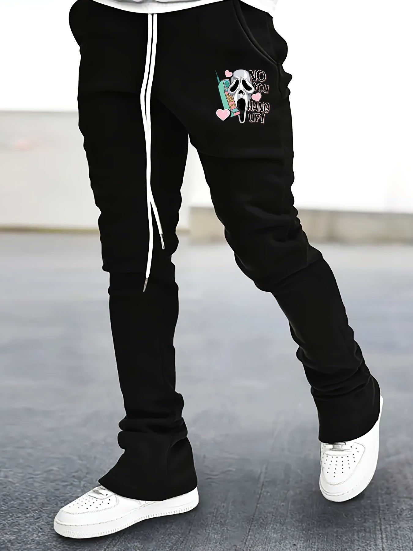 Skull In Love Print Flared Trousers Men s Casual Stretch Joggers