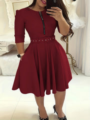 Women's Plus Solid Half Zipper A-line Dress