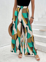 Geo Print Wide Leg Pants Casual Holiday Loose Pants