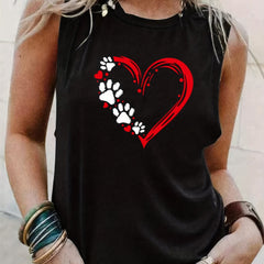 Heart Print Tank Top Sleeveless Casual Top for Women
