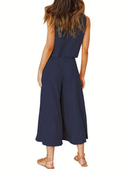 Solid 2pc Set Tank Top & Wide Leg Pants Outfit Women's Clothing