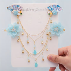 Chinese Style Flower Hair Clip with Tassel Chain - Headdress Jewelry