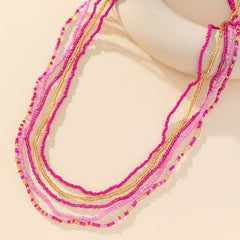 5pcs Pink Red Glass Beads Stretch Bracelet Set Hand Jewelry Accessory Gift