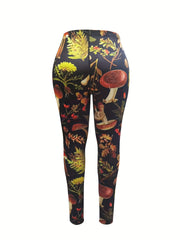 Women's Plus Mushroom Print High Rise Skinny Yoga Running Pants