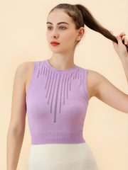 Hollow Out Sports Top Round Neck Sleeveless High Stretch Top