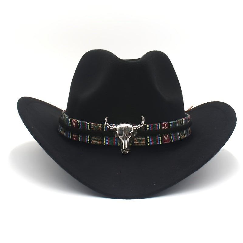 Classic Western Cowboy Hats Bull Decor Ethnic Style Felt Hats