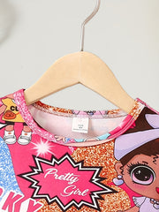 Sweet Cartoon Girls Print Summer Dress