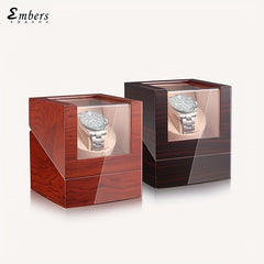 Embers Luxury Single Watch Winder Wooden Shaker Box Glass Storage Case