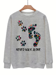 Footprint & Slogan Print Pullover Sweatshirt Loose Crew Neck Casual Sweatshirt