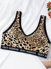 3pcs Leopard Wireless Bras Comfy & Breathable Stretch Bra Women's Lingerie