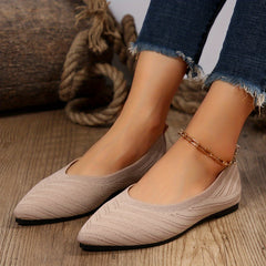 Women's Breathable Flat Shoes Point Toe Slip On Lightweight Knitted Shoes