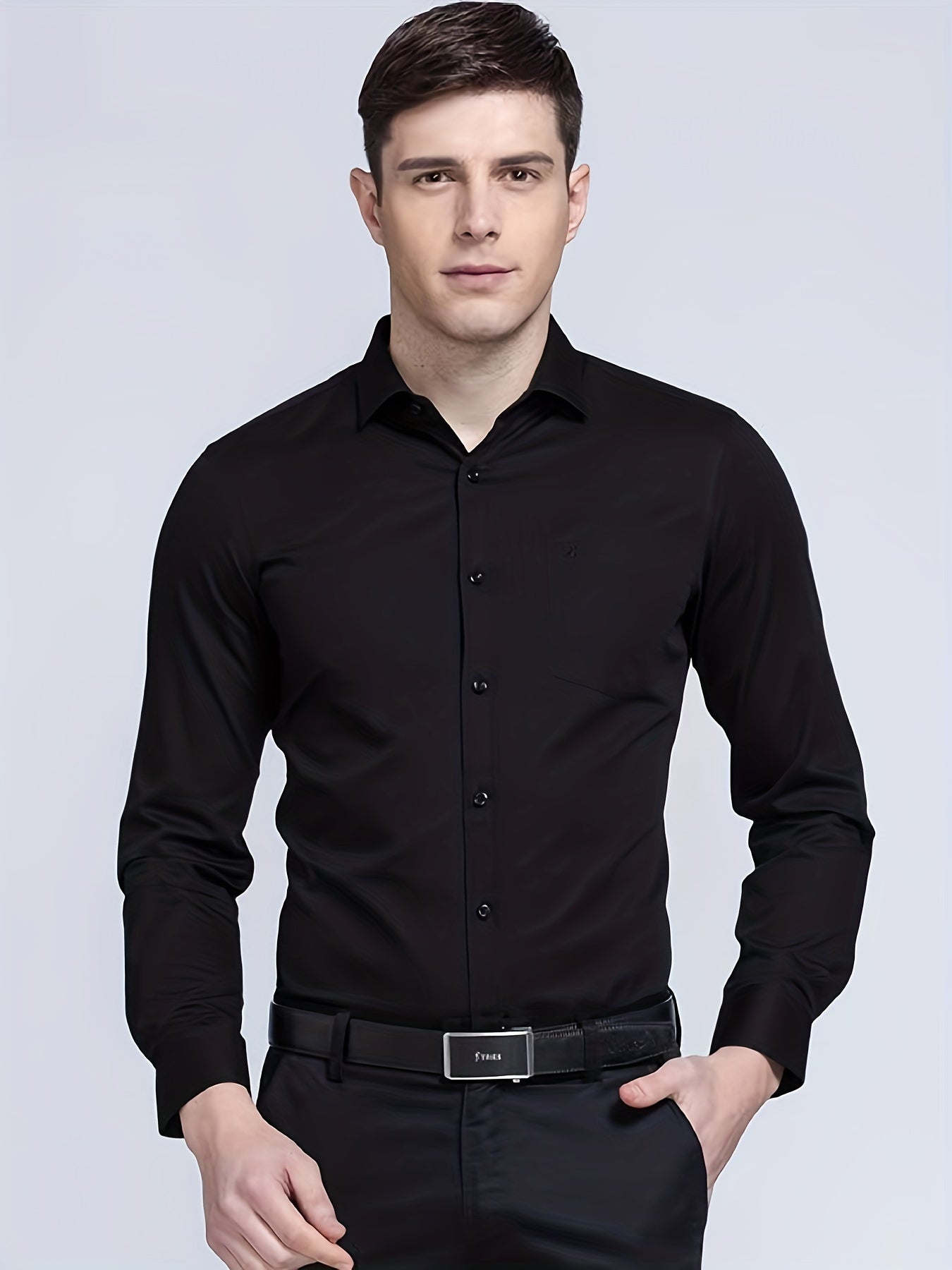 Men's Casual Long Sleeve Shirt with Chest Pocket