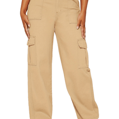 High Waist Cargo Pants Loose Fit High Rise Flap Pockets Straight Leg