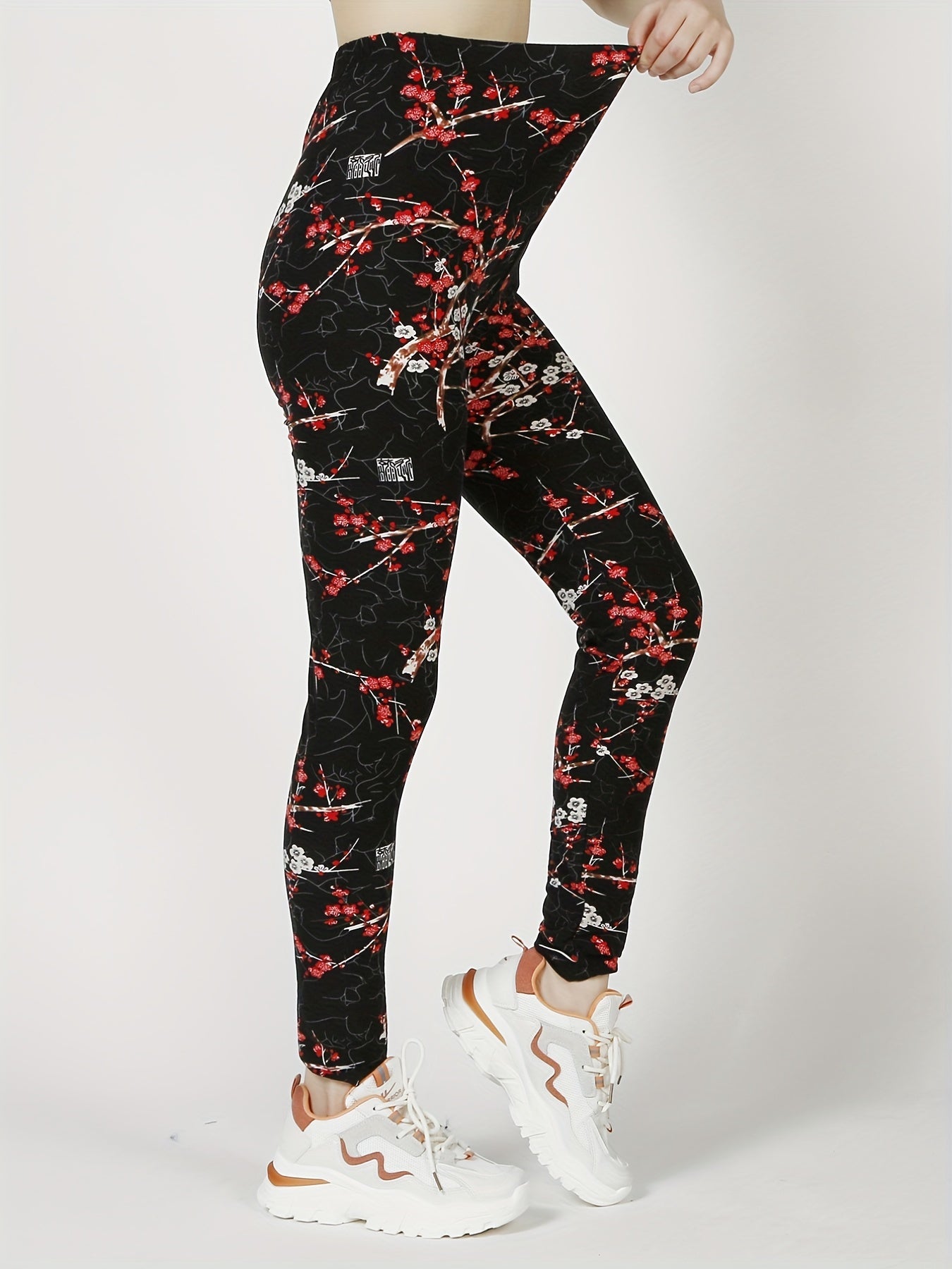 Floral Print Skinny Leggings Women's Stretchy Leggings