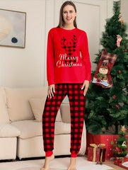 Christmas Pattern Pajama Set Long Sleeve Top & Pants Women's Sleepwear