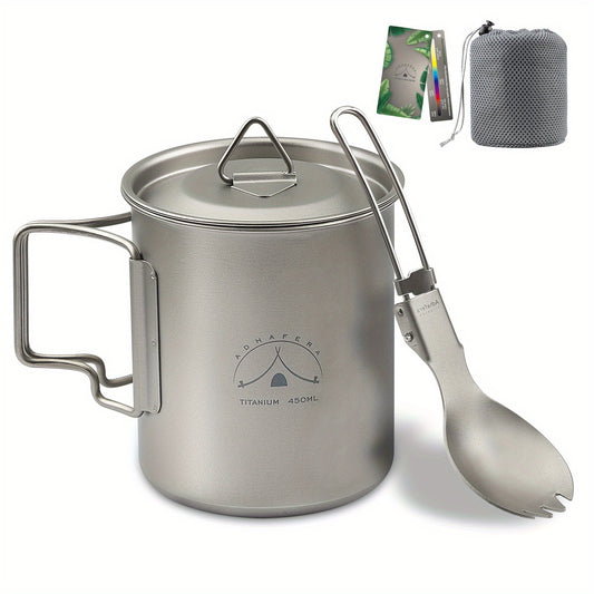 Titanium Camping Mug with Lid, Spork, Bag