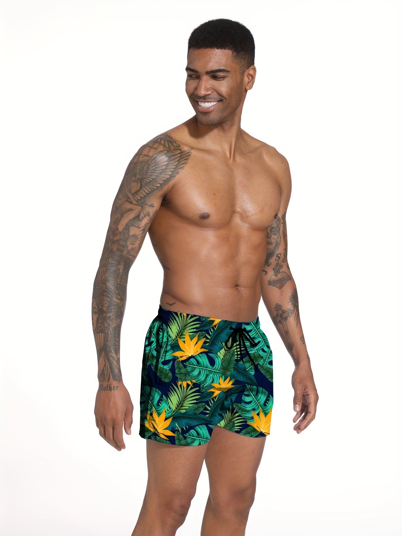 Quick Dry Men's Swim Trunks Beach Pool Leaf Pattern