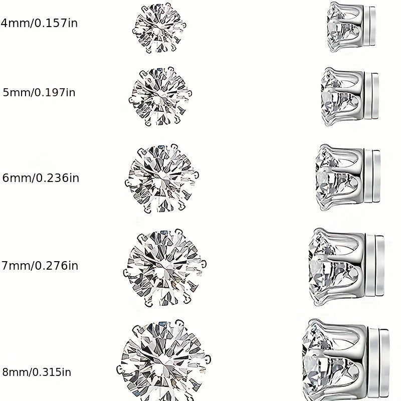 5pairs Round Cubic Magnetic Earrings Girls Silvery Casual Ear Jewelry