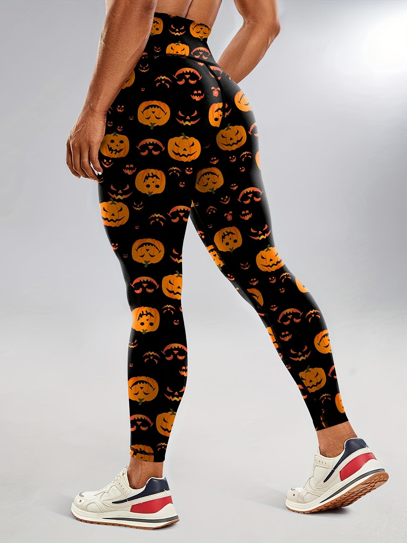 Halloween Cat Pumpkin Print Yoga Leggings High Waist Sports Tight Pants
