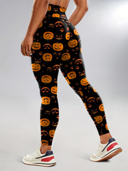 Halloween Cat Pumpkin Print Yoga Leggings High Waist Sports Tight Pants