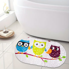 Cartoon Bird Anti-slip Shower Stall Mat with Drain Holes and Suction Cup