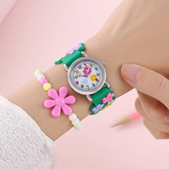 Kids Flower Pattern Watch, Bracelet, Necklace Set