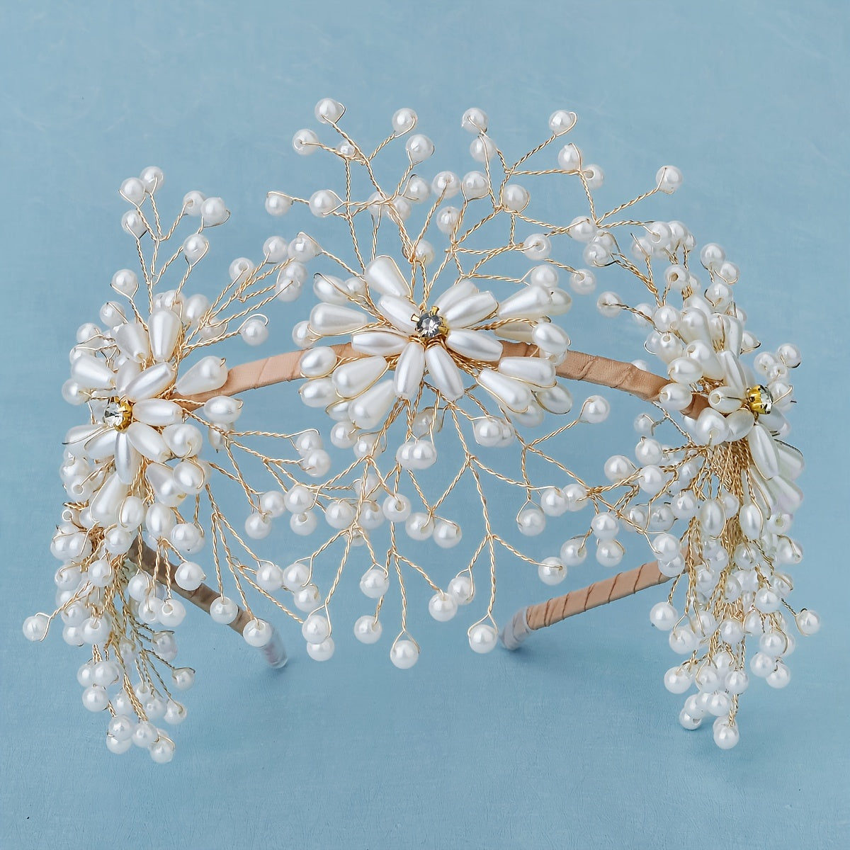 Golden Bead Faux Pearl Hairband Headband Princess Tiara