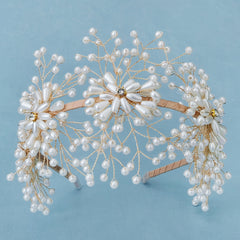 Golden Bead Faux Pearl Hairband Headband Princess Tiara