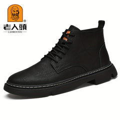 LAORENTOU Men's Snow Boots Leather Warm Cozy Anti Skid Ankle Boots